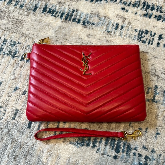 Saint Laurent YSL Cassandre Matelassé Red Small Leather Pouch Wristlet - Picture 2 of 14